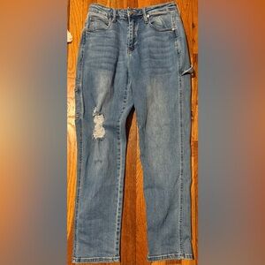 Ceros Jeans 27 Blue Distressed Straight Leg Utility Pocket Stretch Denim